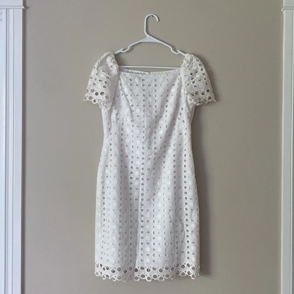 Jones New York Cotton White Embroidered Lace Straight Delicate Dainty Dress - Picture 4 of 13